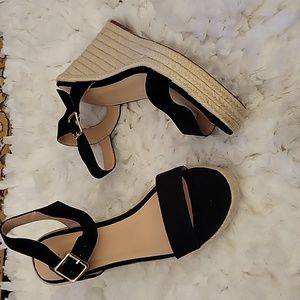 Vicki Vicki black natural platform sandals wedge espadrilles ankle strap…8.5 NEW